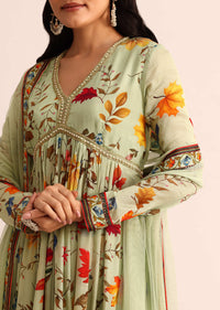 Pista Green Embroidered Georgette Kurta Sharara With Dupatta