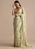 Pista Green Embroidered Georgette Saree With Unstitched Blouse