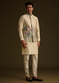Pista Green Floral Embroidered Jacket Set