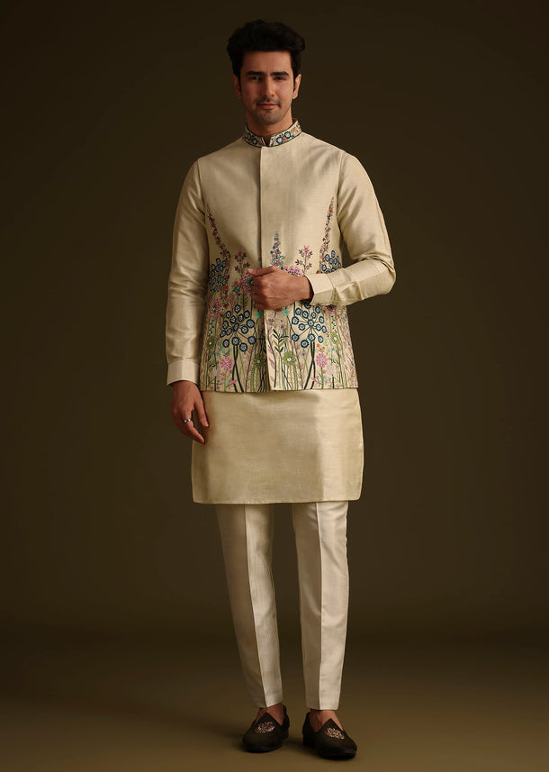 Pista Green Floral Embroidered Jacket Set