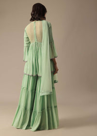 Pista Green Georgette Sharara Set With Peplum Top And Dupatta