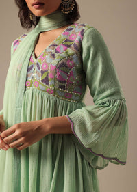 Pista Green Georgette Sharara Set With Peplum Top And Dupatta