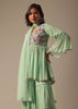 Pista Green Georgette Sharara Set With Peplum Top And Dupatta
