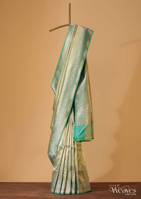 Pista Green Handloom Banarasi Saree In Uppada Silk WIth Brocade Gold Weave And Unstitched Blouse