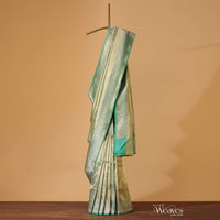 Pista Green Handloom Banarasi Saree In Uppada Silk WIth Brocade Gold Weave And Unstitched Blouse