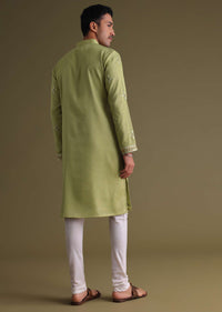 Pista Green Kurta Set In Silk With Mirror Embroidery