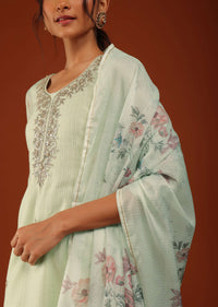 Pista Green Kurti Palazzo Set In Chanderi Silk With Gotta Work