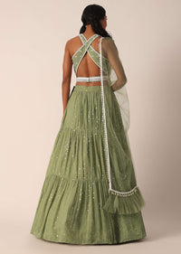 Pista Green Lehenga Set With Embroidered Blouse