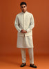 Pista Green Linen Satin Mirror Work Jacket Kurta Set