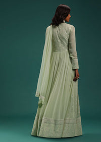 Pista Green Lucknowi Embroidered Anarkali Set