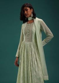 Pista Green Lucknowi Embroidered Anarkali Set