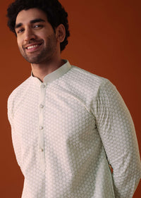 Pista Green Lucknowi Kurta And Churidar Set In Cotton