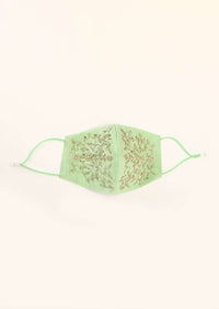 Pista Green Mask In Raw Silk With Moti And Zardosi Embroidered Design All Over