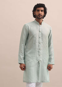 Pista Green Moti Embroidered Indowestern For Men