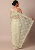Pista Green Organza Silk Chikankari Saree With Floral Thread Jaal Work And Unstitched Blouse Fabric