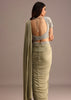 Pista Green Pre Draped Saree With Embroidered Blouse And Belt