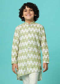 Pista Green Printed Silk Kurta And Pant Set