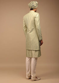 Pista Green Sherwani With Intricate Resham And Mirror Work