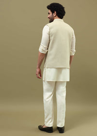 Pista Green Silk Kurta Jacket Set For Men
