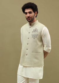 Pista Green Silk Kurta Jacket Set For Men
