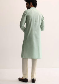Pista Green Silk Self Work Kurta Set For Men