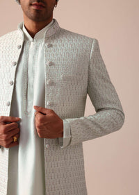 Pista Green Silk Sherwani With Intricate Embroidery