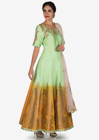 Pista Green Suit With Pink Dupatta Adorn In Zardosi And Sequin Work Online - Kalki Fashion