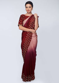 Plum and millennial peach  satin saree in abla and cut dana  embroidered butti 