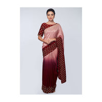 Plum And Millennial Peach Saree In Satin With Abla And Cut Dana Embroidered Buttis Online - Kalki Fashion