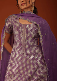 Plum Purple Uppada Silk Kurti Palazzo Set With Sequins Embroidery