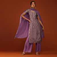 Plum Purple Uppada Silk Kurti Palazzo Set With Sequins Embroidery