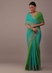 Poison Green Woven Ombre Saree In Organza