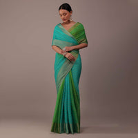 Poison Green Woven Ombre Saree In Organza