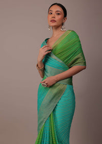 Poison Green Woven Ombre Saree In Organza