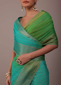 Poison Green Woven Ombre Saree In Organza