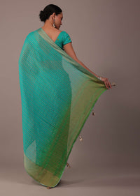 Poison Green Woven Ombre Saree In Organza