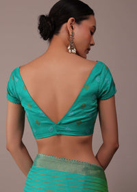 Poison Green Woven Ombre Saree In Organza