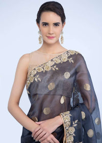 Gold plated traditional earring with black semi precious stone