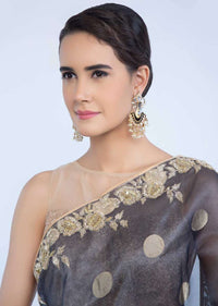 Gold plated traditional earring with black semi precious stone