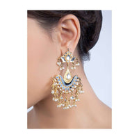 Gold plated traditional earring with black semi precious stone