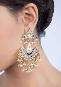 Gold plated traditional earring with black semi precious stone