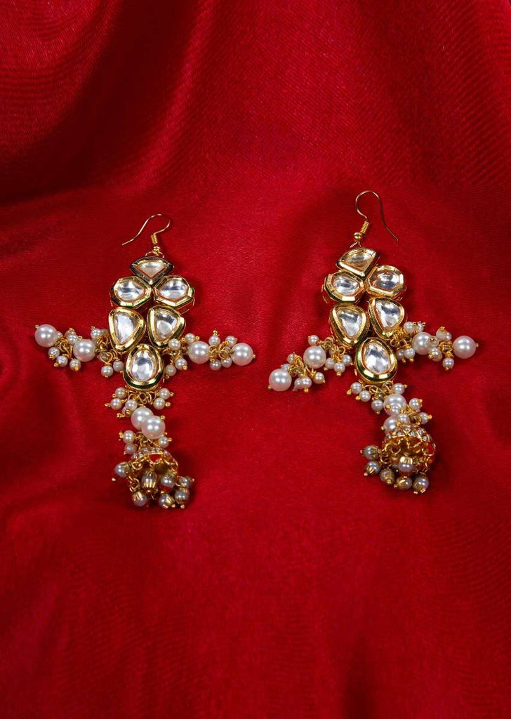 Polki kundan long earrings with jhumka drops only on kalki