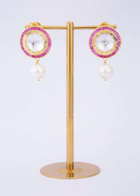 Polki Kundan Round Stud With White Pearl Drop Online - Kalki Fashion