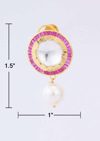 Polki Kundan Round Stud With White Pearl Drop Online - Kalki Fashion