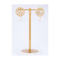 Polki kundan studded Cluster earring with pearl drop only on Kalki