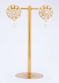 Polki kundan studded Cluster earring with pearl drop only on Kalki