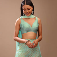 Pool Blue Sleeveless Blouse In Raw Silk With Plunging Sweetheart Neckline And Curved Hem