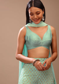Pool Blue Sleeveless Blouse In Raw Silk With Plunging Sweetheart Neckline And Curved Hem