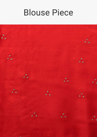 Poppy Red Organza Saree With Pink Resham Work, Cut Dana And Floral Embroidery Buttis