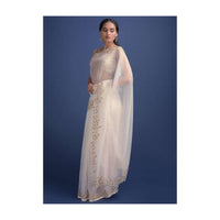 Porcelain White Saree In  Organza Enhanced With Embroidered Floral Pattern Online - Kalki Fashion